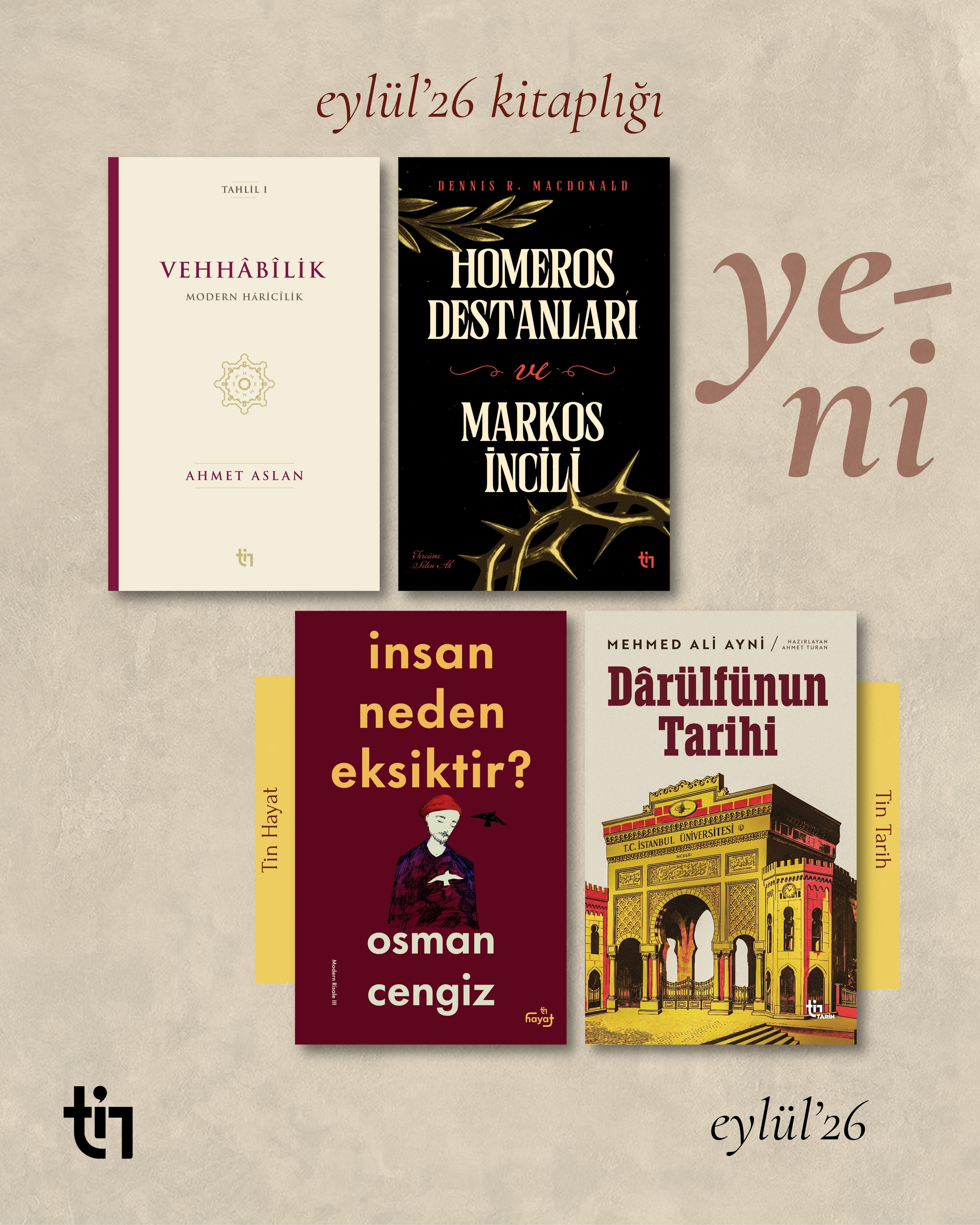 Tin Yeni Kitaplar Seti (Eylül Kitaplığı) - Tin Yayınları